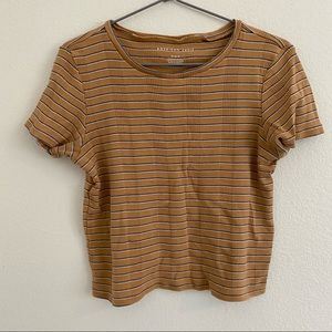 american eagle tan t shirt with stripes